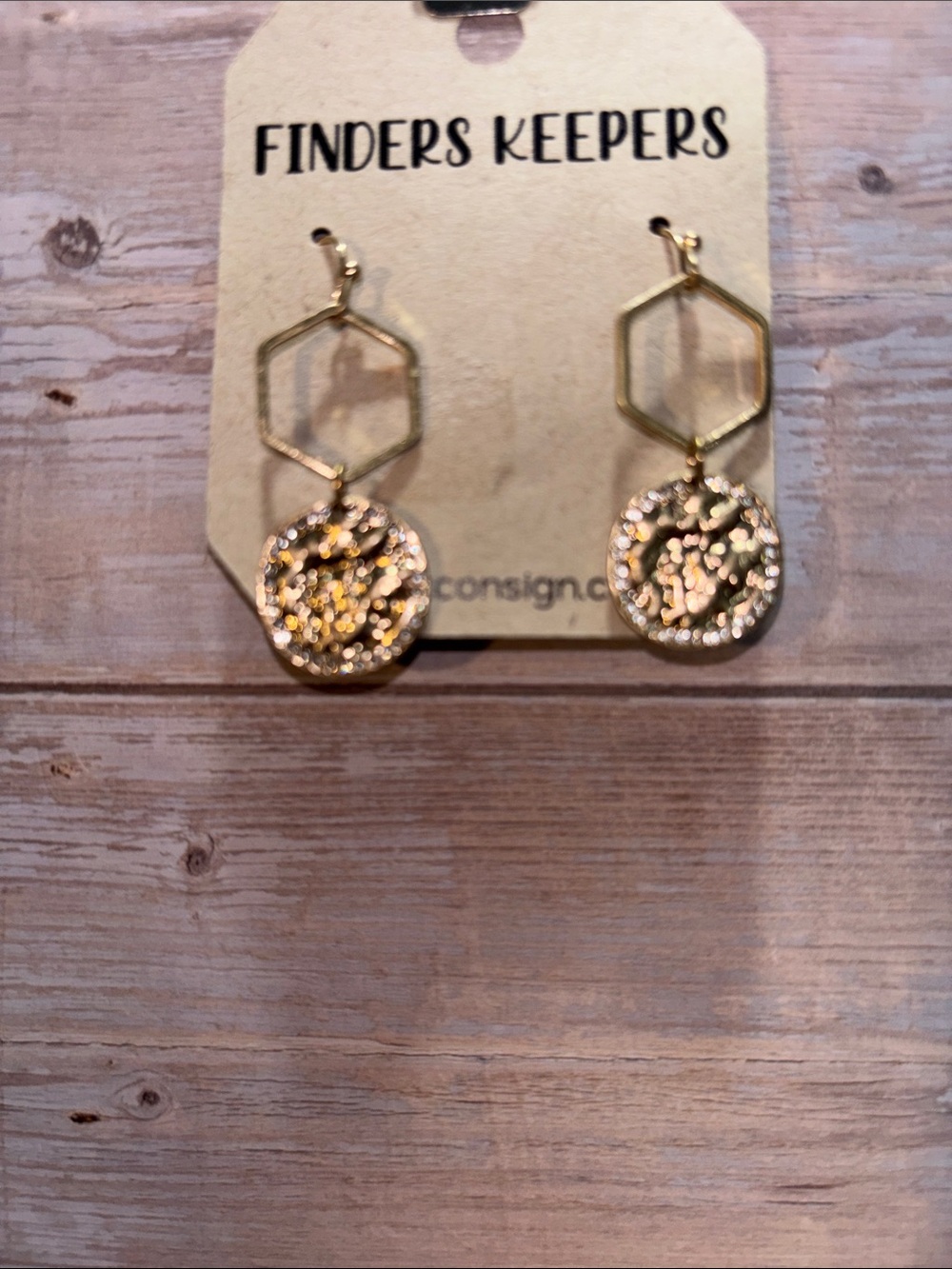 Finders Keepers Gold Hexagon Link Drop Earrings with Textured Discs